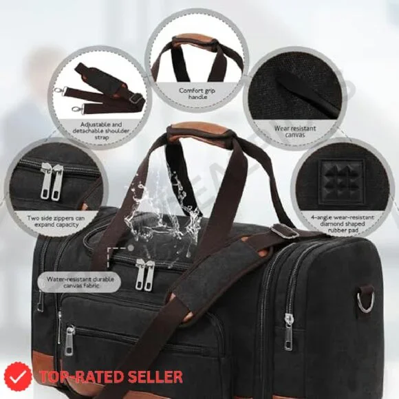 Expandable Canvas Duffle Bag Classic Travel Gym Carry On Luggage